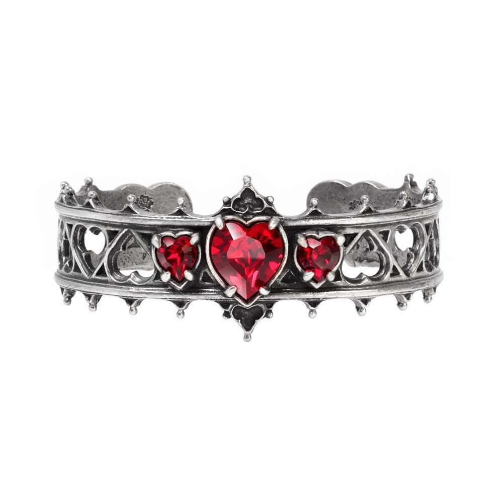 Alchemy Gothic Elizabethan Queen Regal Cuff Bracelet Love Red Crystal Hearts A78