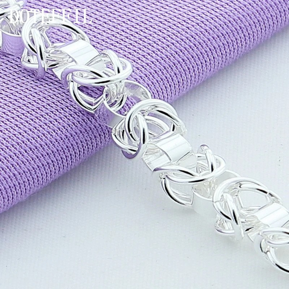 Stylish 925 Sterling Silver Interlocking Circle Chain Bracelet Women Jewelry