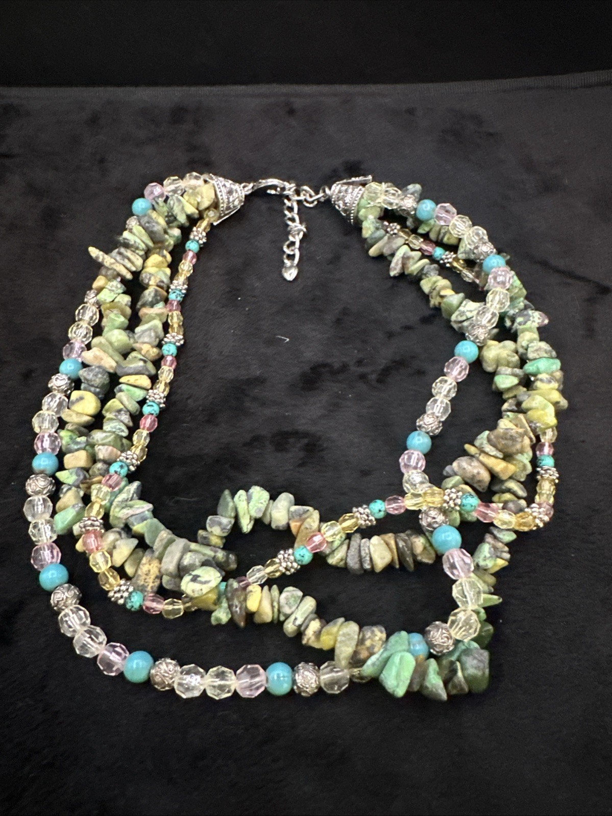 Multi Strands (4) Beaded Necklace Turquoise Chips Nuggets Glass 14” Hangtag