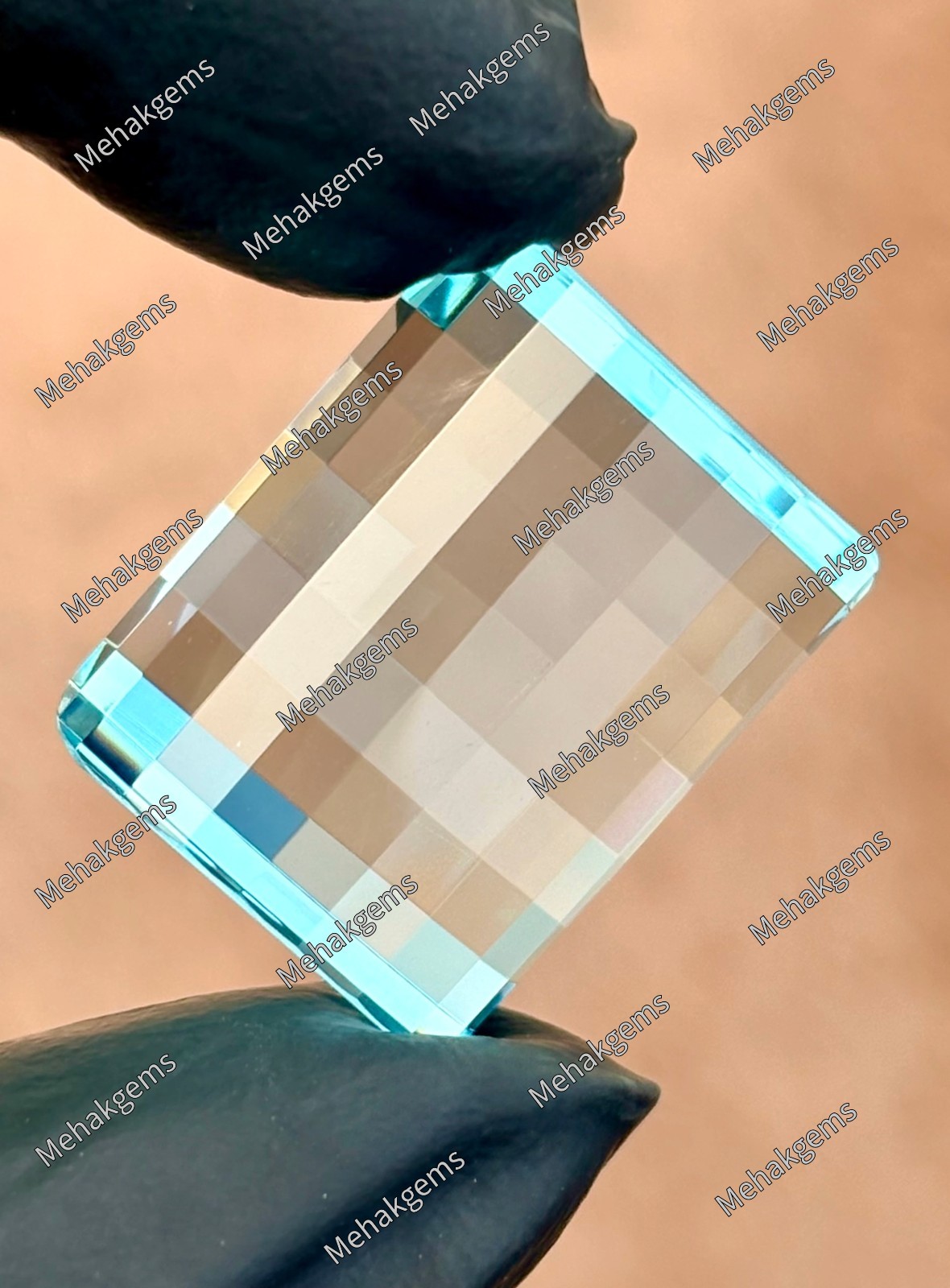 Electric Blue Aquamarine Loose Gemstone – 37Ct Pixel Cut Statement Ring Stone