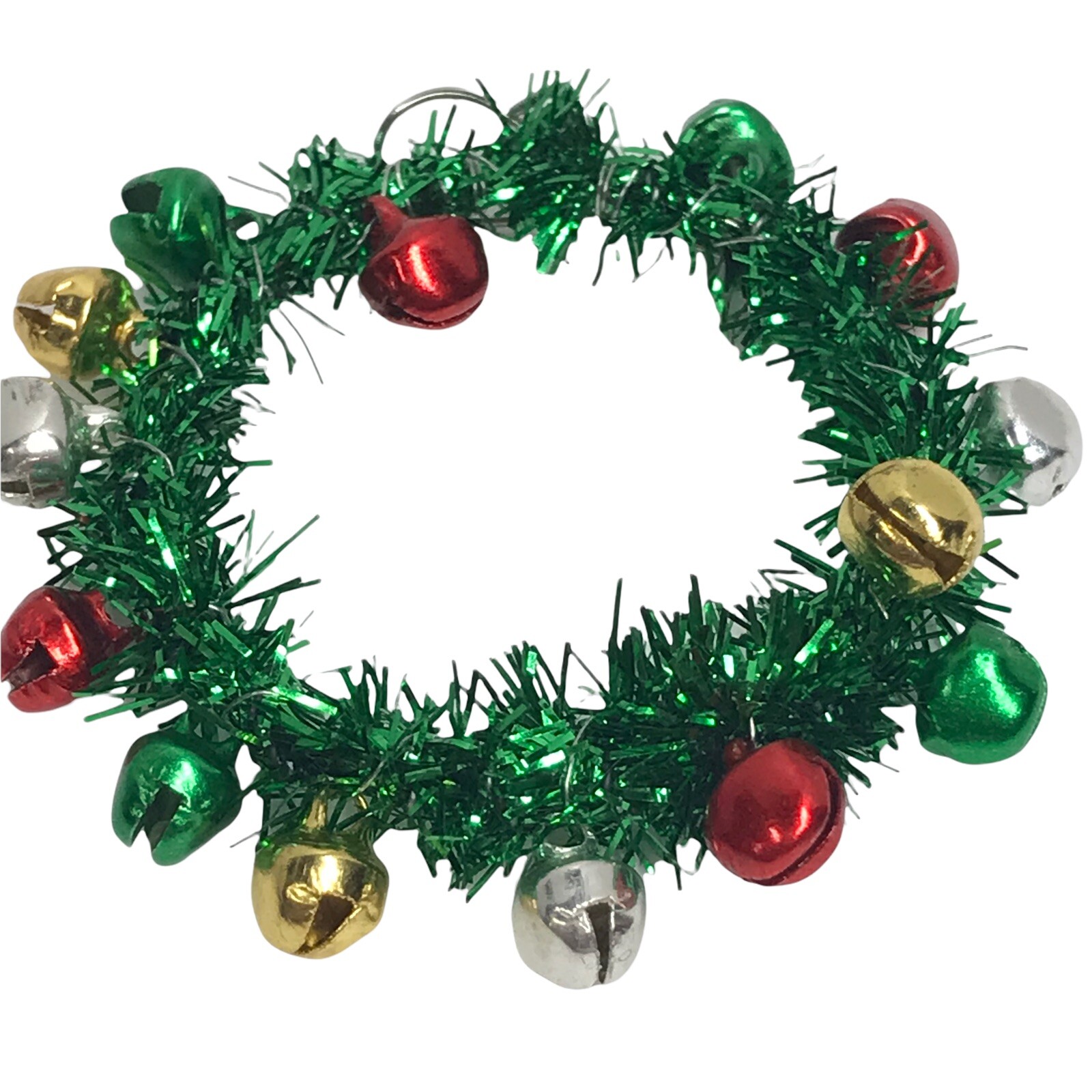 Green Tinsel Loop Hoop Christmas Wreath Earrings New Mini Jingle Bells Holiday