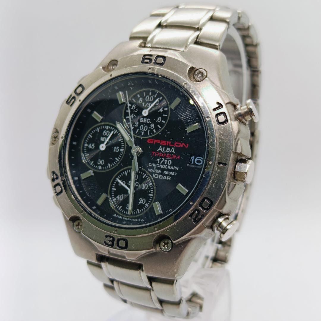 SEIKO ALBA EPSILON Chronograph V657-7020 Quartz Titanium Men’s From Japan