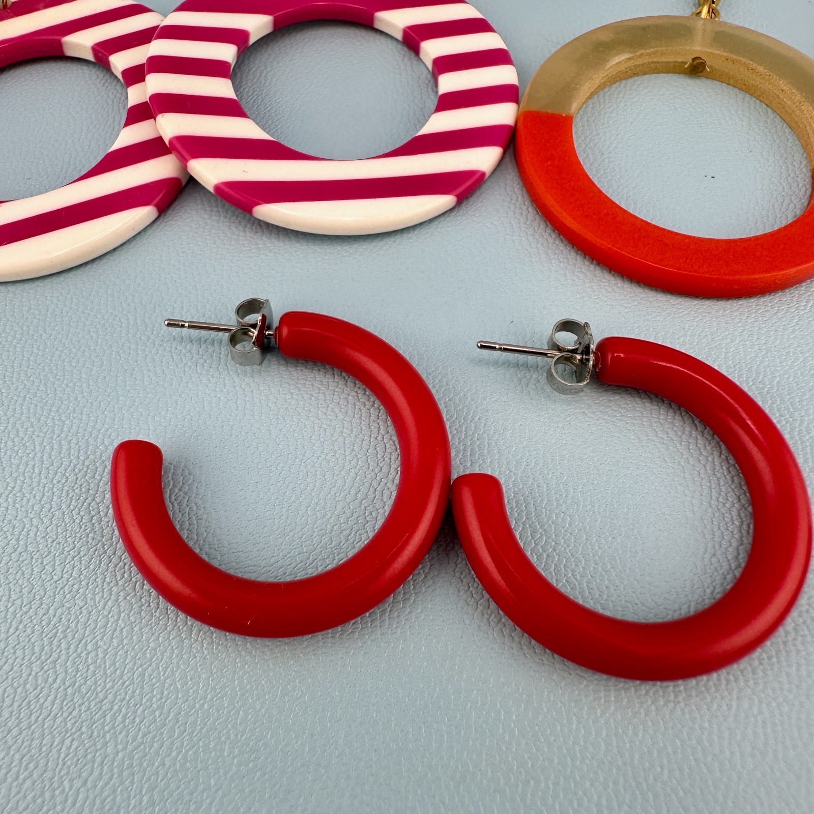 Vintage Earrings Lot Lucite Acrylic Dangle Red Pink White Orange Grey Pierced