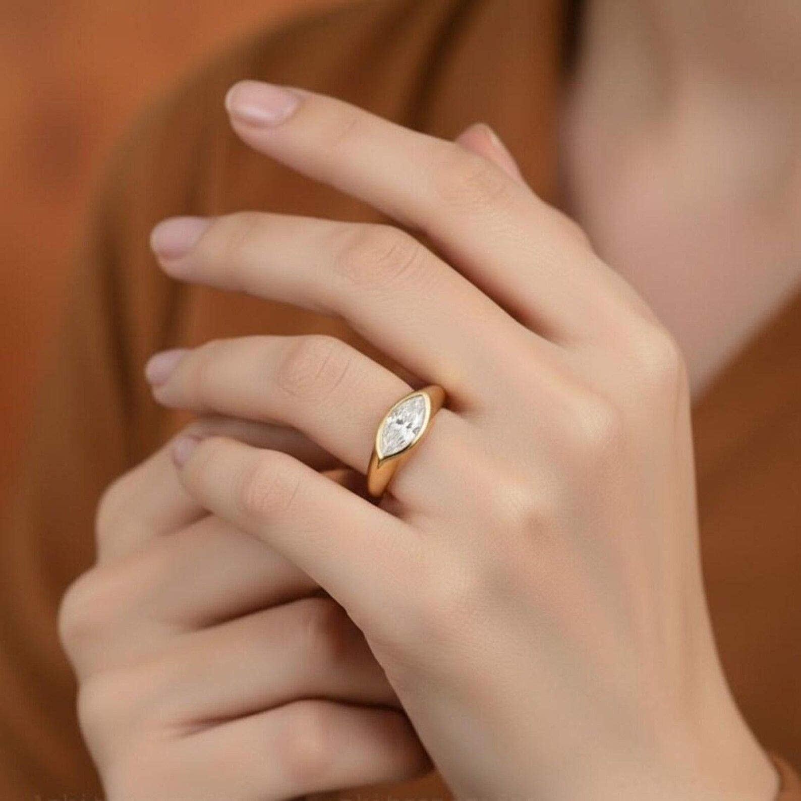 Lab Grown Diamond Wedding Rings Marquise Cut 9k Yellow Gold Rings gifts for her