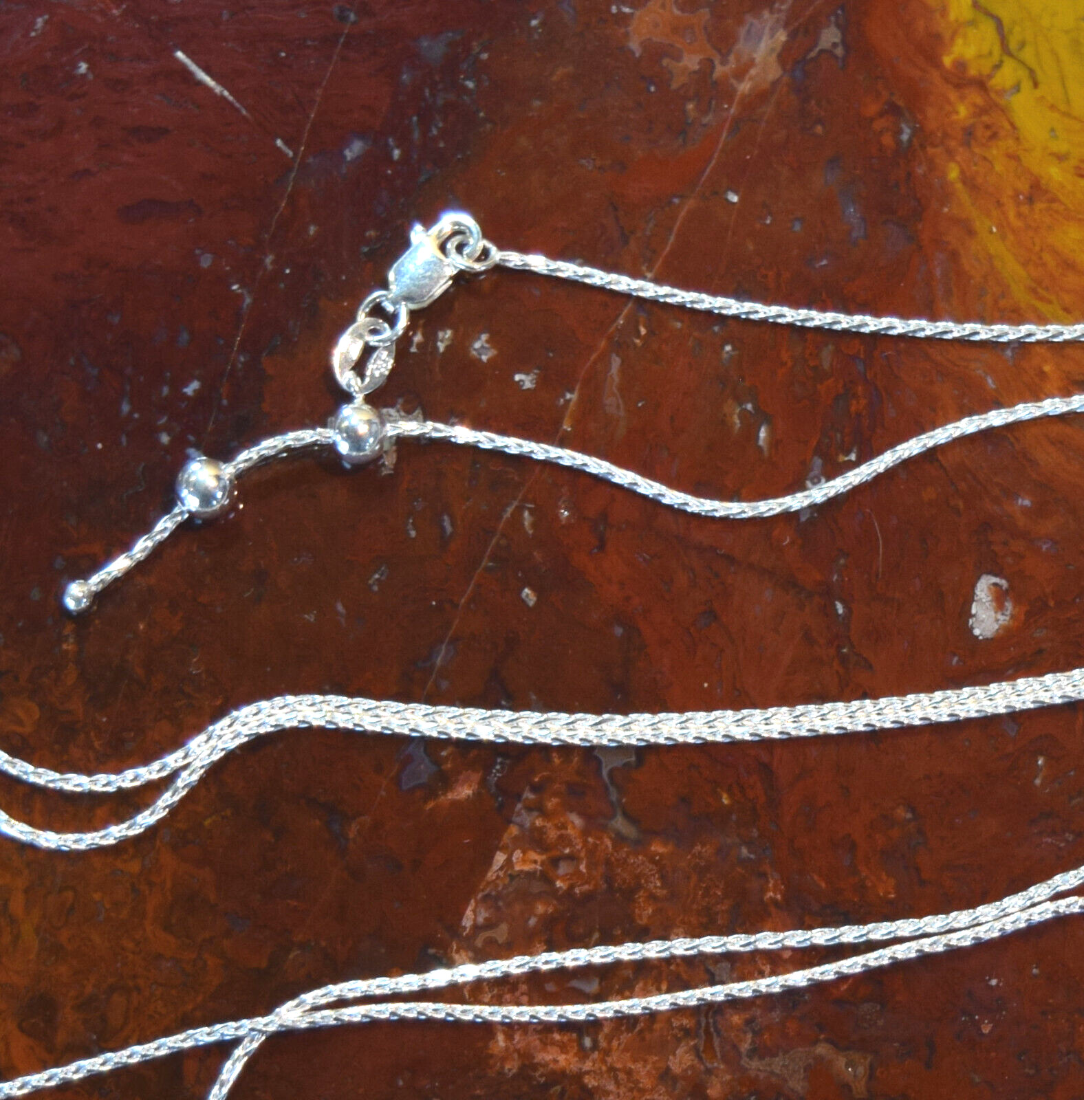 Adjustable 1mm Wheat Chain Necklace 925 Sterling Silver 16″ to 30″ Ball Slide