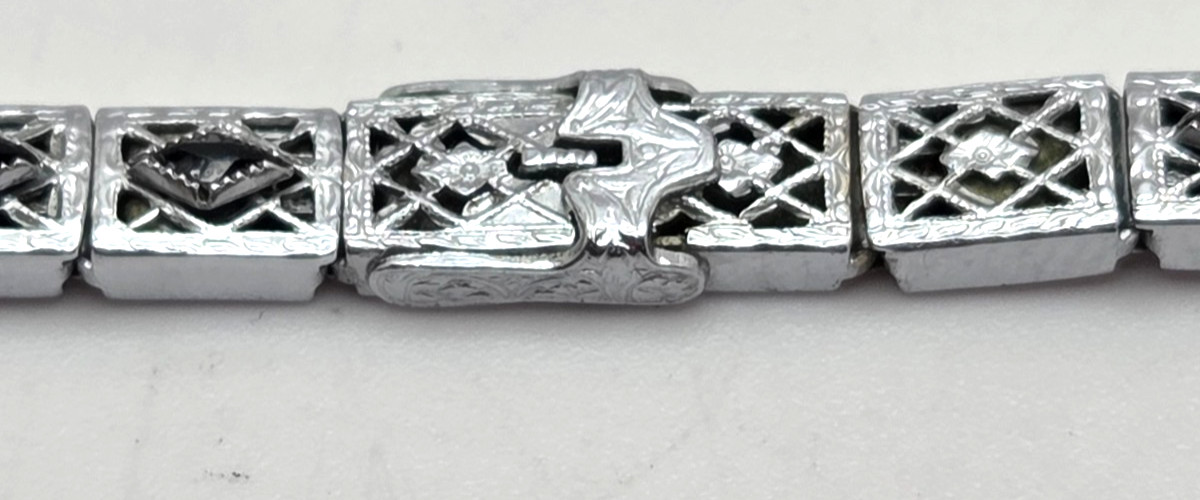 Vintage deco filigree watch band bracelet w/ stones for 10mm lugs