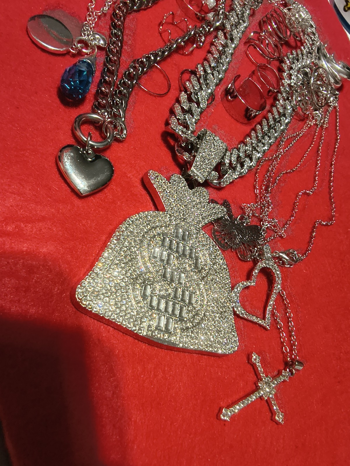 Estate Jewelry Lot Iced Out Cuban Chain Money Bag Rings Necklaces mix Jewelry