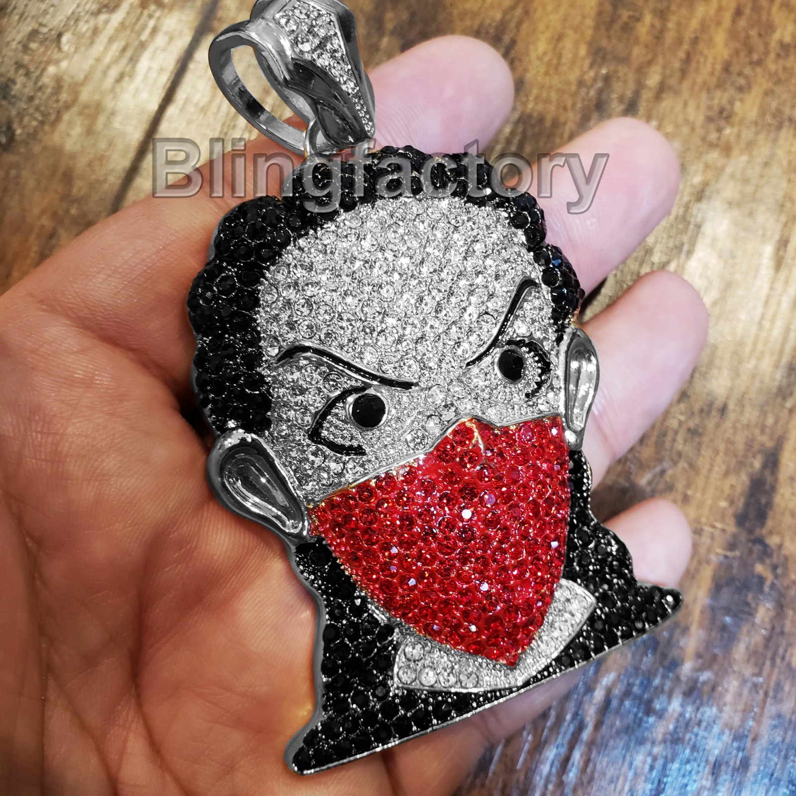 HIP HOP ICED LAB DIAMOND WHITE GOLD PLATED RED MASKED GOON BLING PENDANT