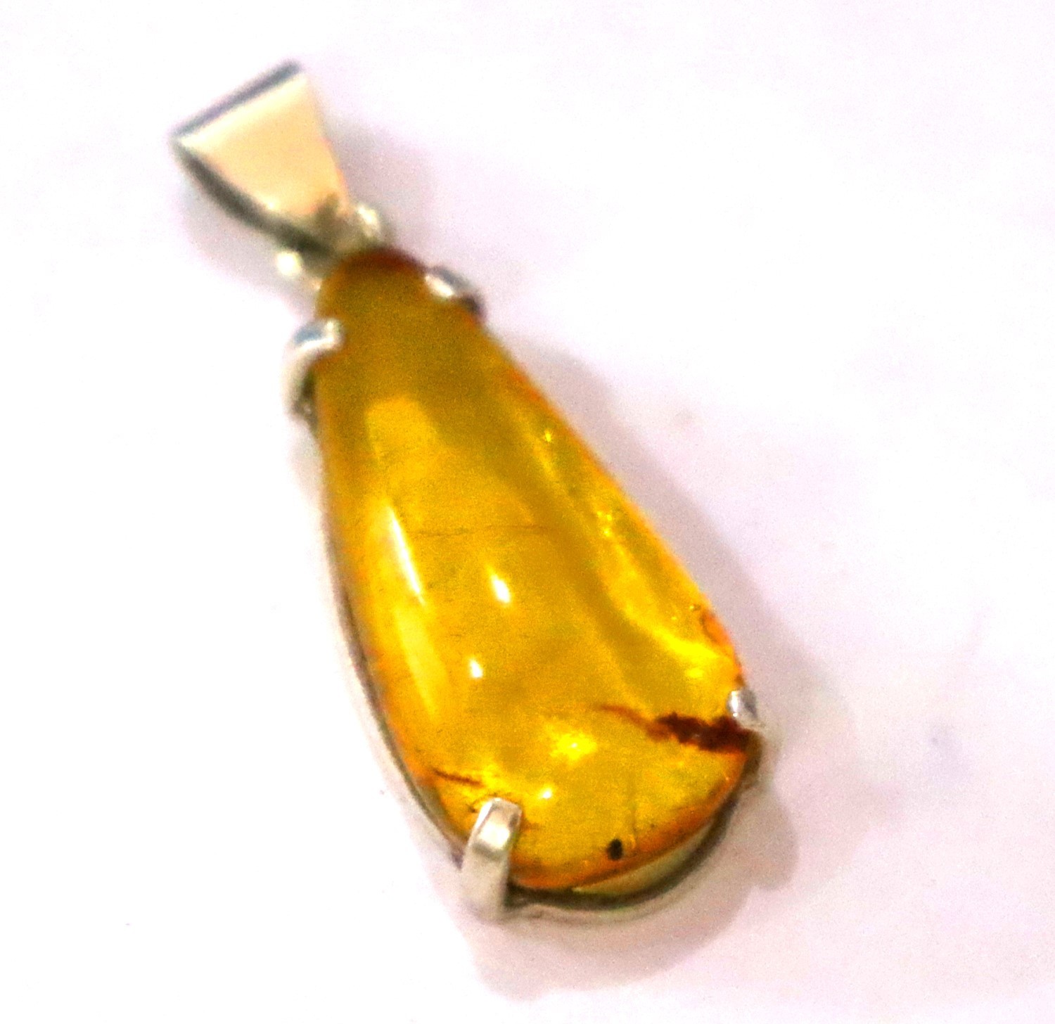 Lovely Natural Translucent Yellow Green Amber .925 Sterling Silver Pendant 42mm