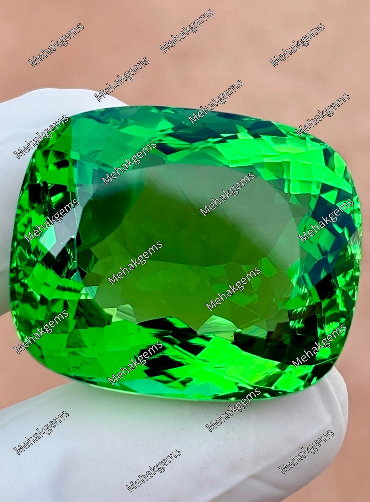 105 Ct Green Peridot Cushion Cut Gemstone, Rare Collector Size Statement Jewelry