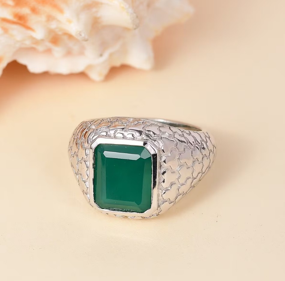 D’Joy Verde Onyx 5.85 ctw Art Deco Ring Size 6 in Rhodium Over Sterling Silver