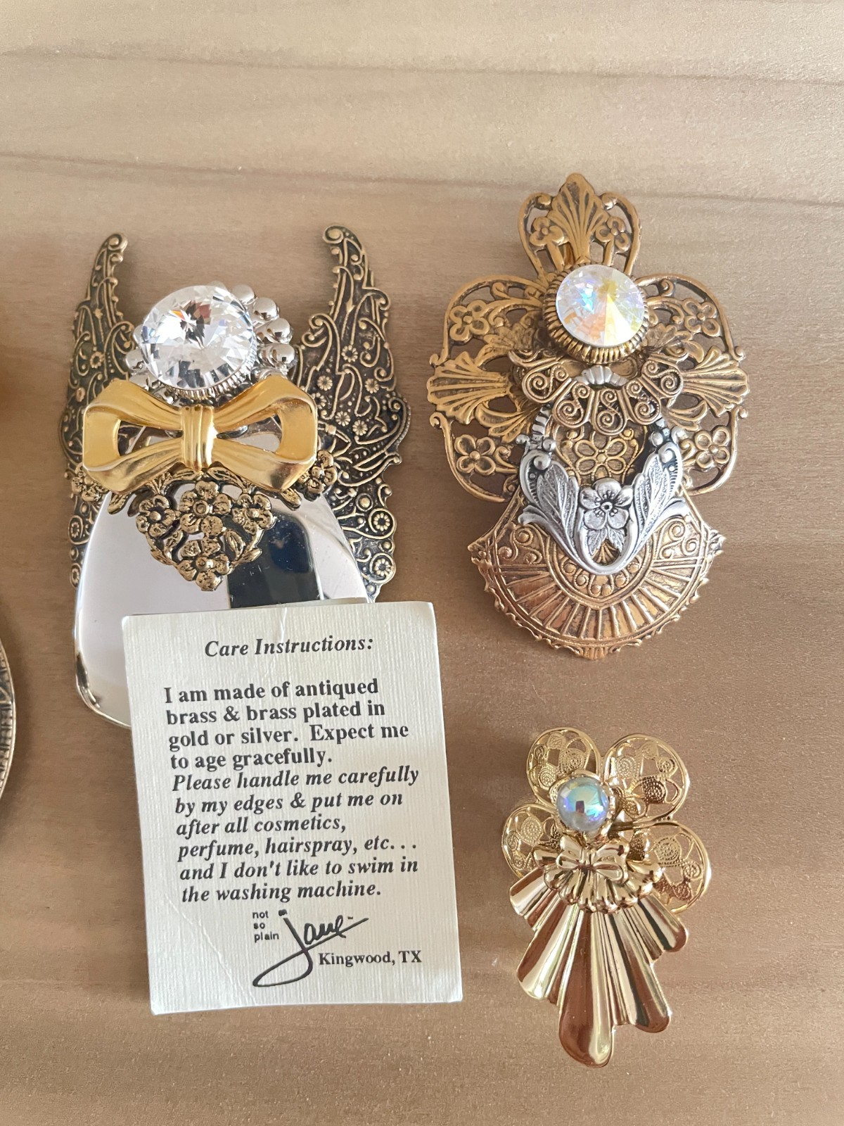 Lot of 5 Vintage Jane Davis Angel Brooches Filigree Gold Silver Bronze Tone