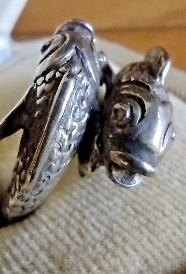 RARE Vintage Beau Sterling Silver Double Koi Fish Pisces Bypass Ring Sz 7