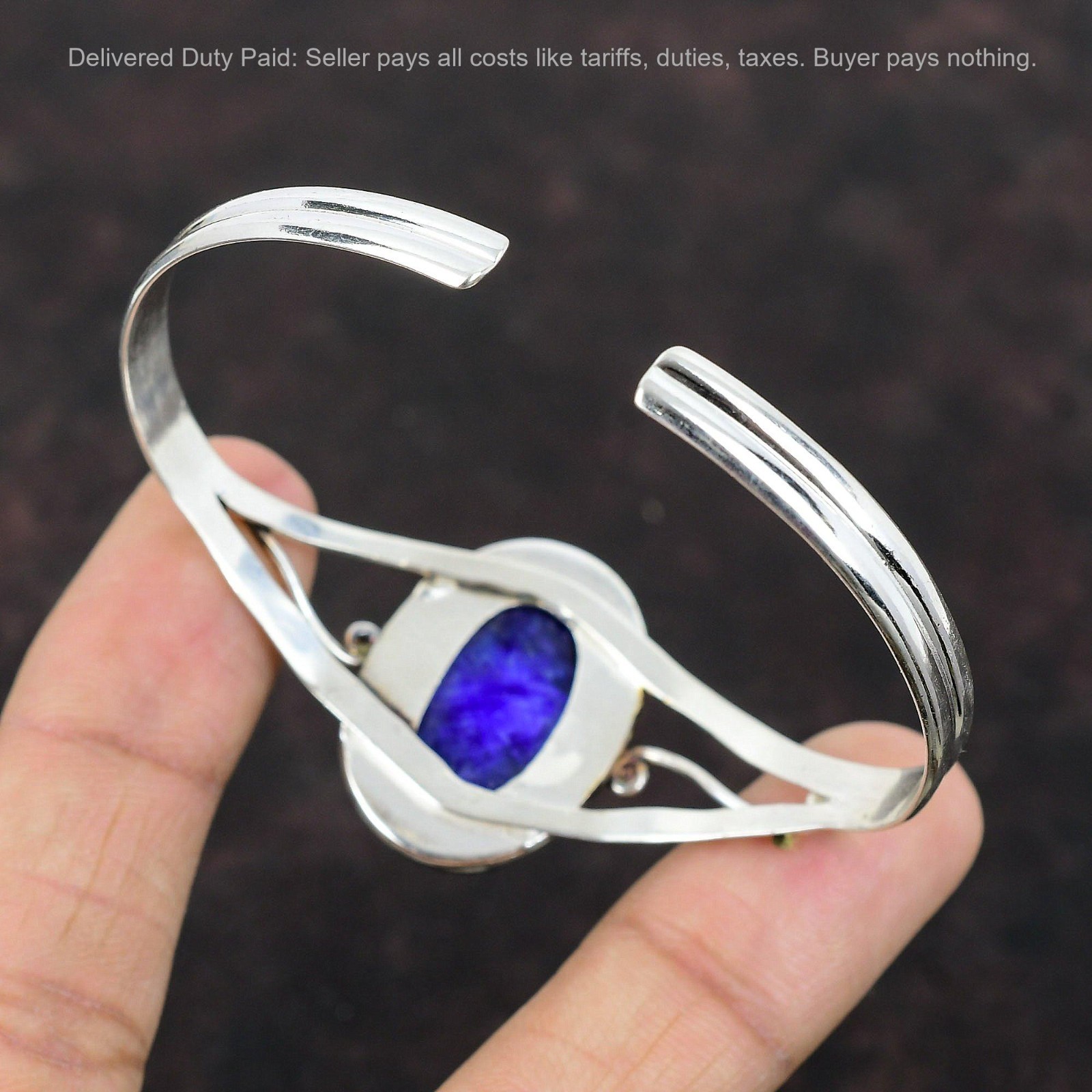 Oval Natural Blue Saphire 925 Sterling Silver Birthday Wife Trendy Bezel Bangle
