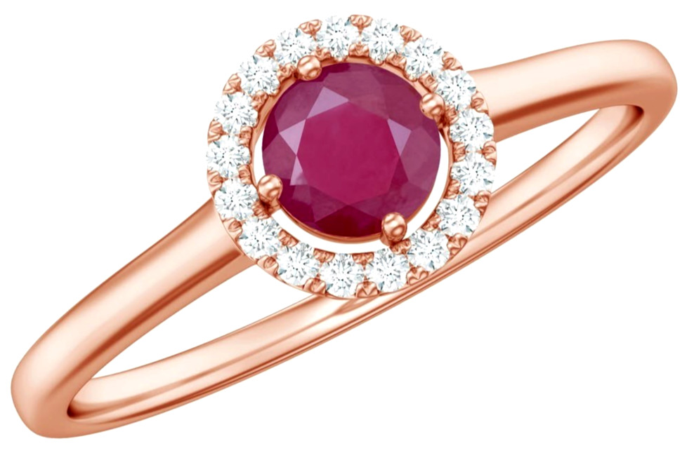 0.36ct Natural Diamond 14k BIS Hallmarked Rose Gold Ruby Wedding Cluster Ring