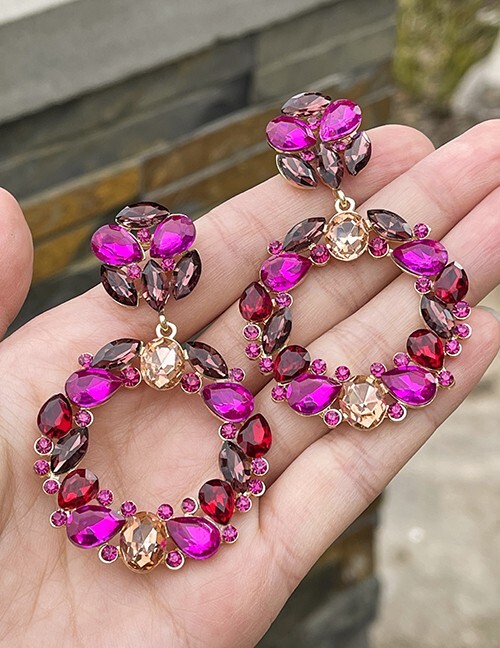 Rhinestone Chandelier Earrings Bridal Wedding Jewelry Pageant Prom Pink 2.75″