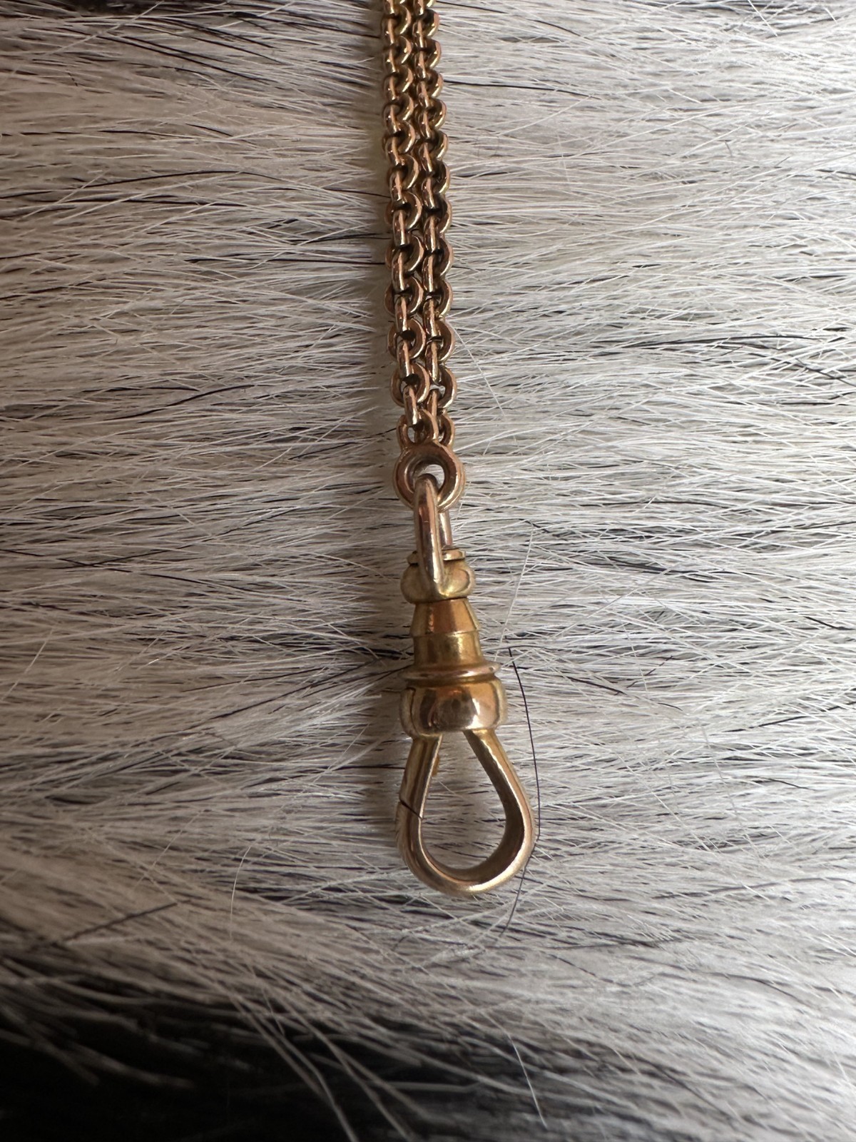 LONG 14k yellow gold Victorian guard watch chain curb w swivel dog clip 15.7g