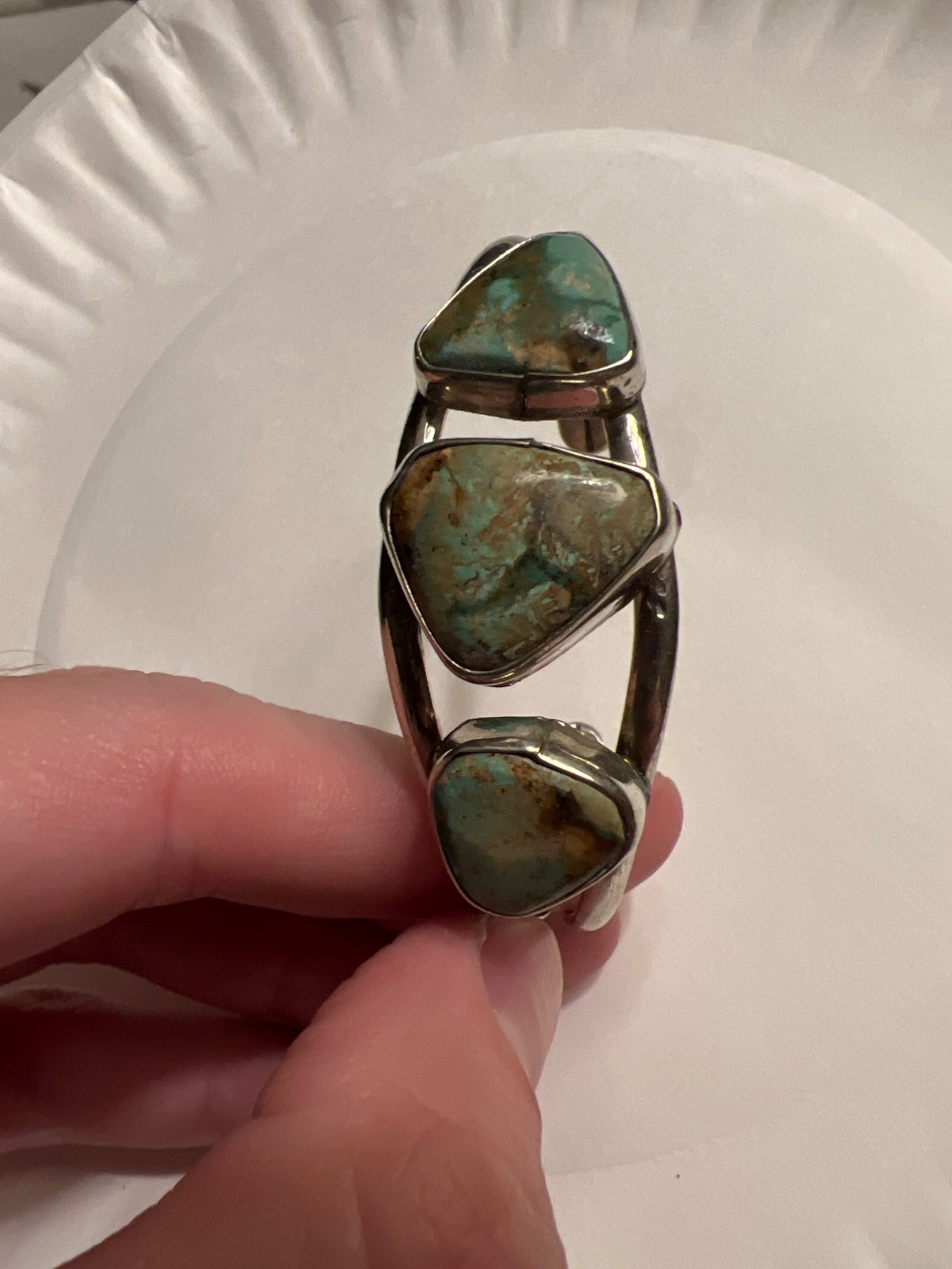 Real 3 Stone Turquoise, SW Alpaca Turquoise Cuff Adult- Medium Bracelet