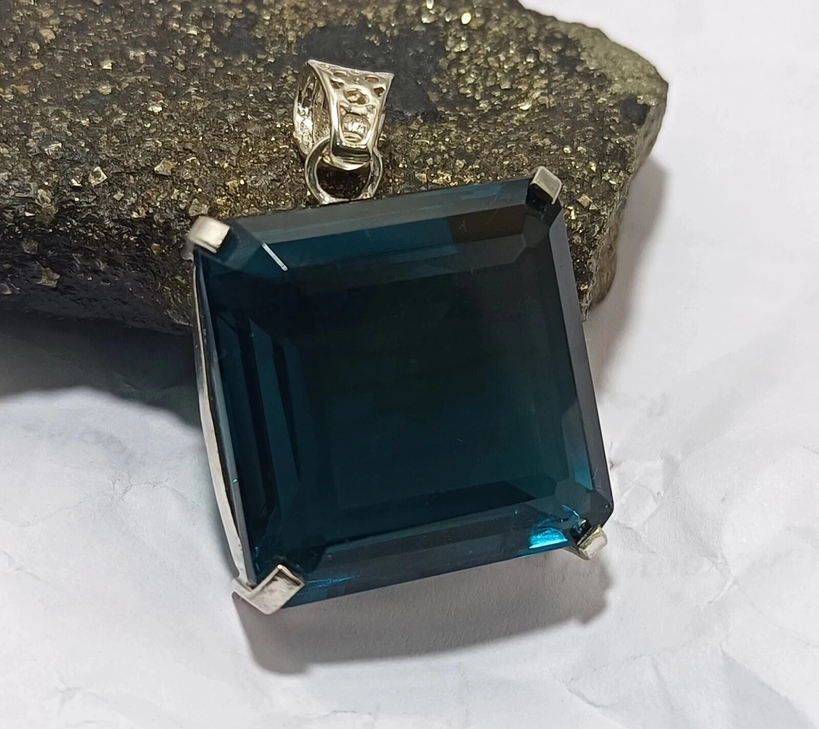 95 Ct Certified London Blue Topaz 925 Solid Silver Pendant Natural AA+ Gemstone