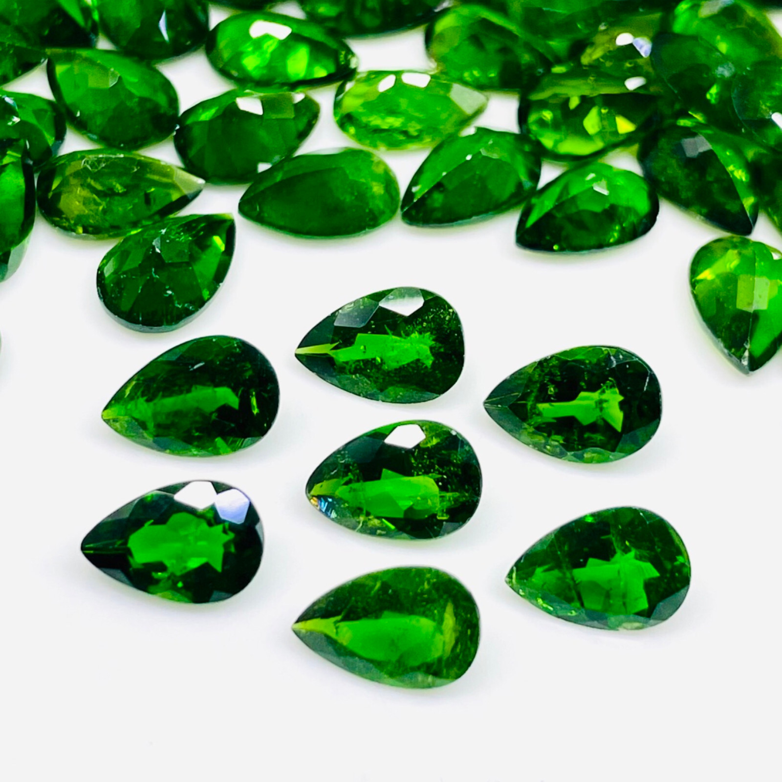 Natural Chrome Diopside 7 Pcs 9x6mm Pear Cut Vivid Green Loose Gemstones Lot