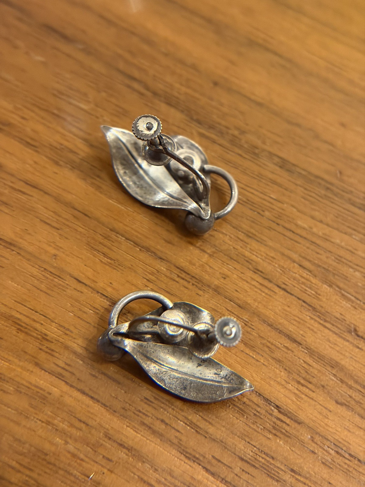 Vintage Forstner Sterling Silver Leaf Screw Back Earrings Mid Century 925 Signed