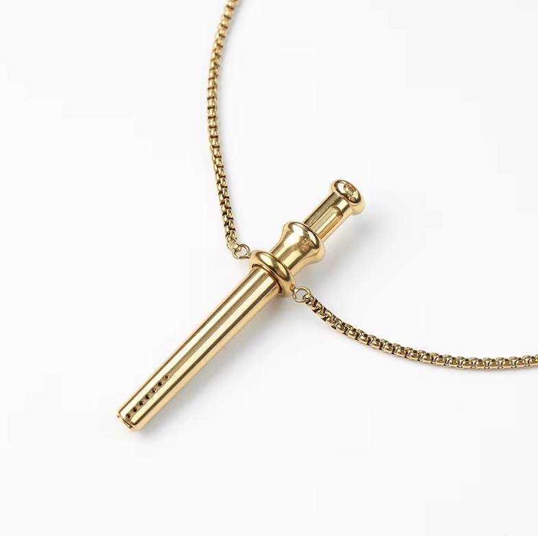 Gold Bump Straw Necklace Snuff Tool Pendant Spring Loaded Scoop Large Size