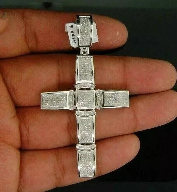 Men’s Religious Cross Charm Pendant 2 Ct Real Moissanite 925 Sterling Silver