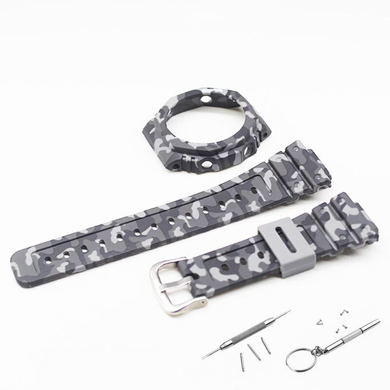 Sports Strap Resin Watch Band + Case Cover For Casio GA-2100 Camouflage/Classic