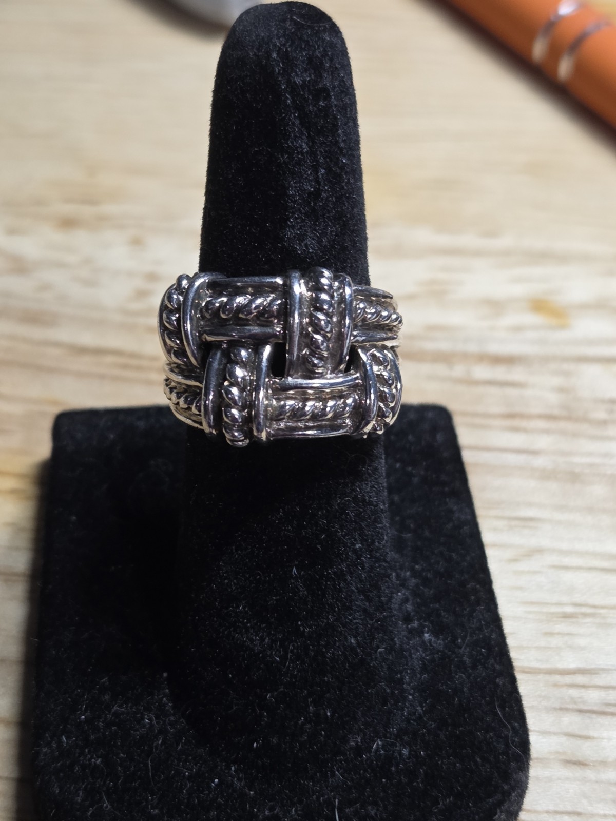Size 3.75-4 925 China Sterling Silver Basketweave Openwork Ring 7.71g