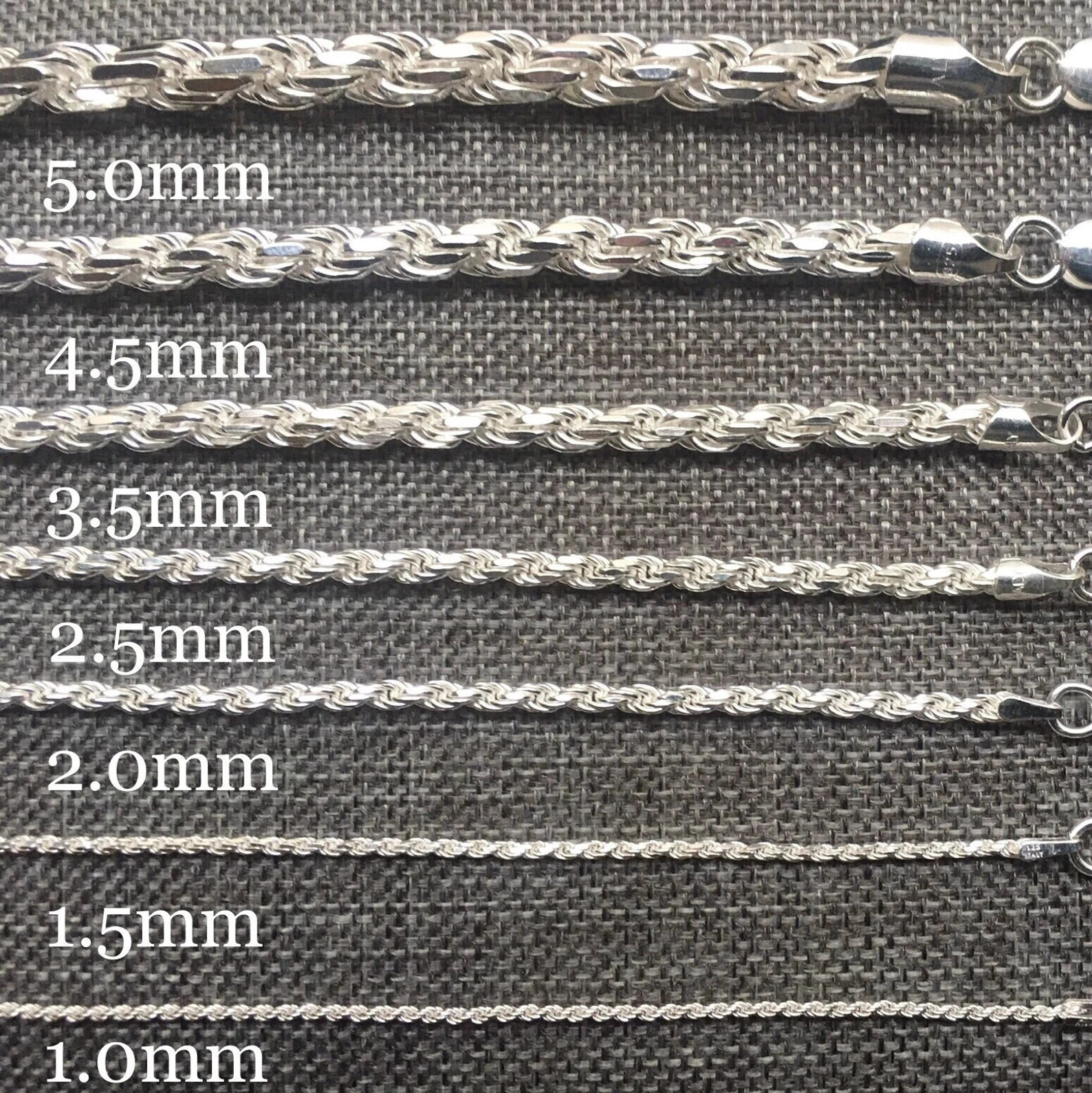 925 Sterling Silver Rope Chain Necklace 1mm-5mm 14-36 inch Italy
