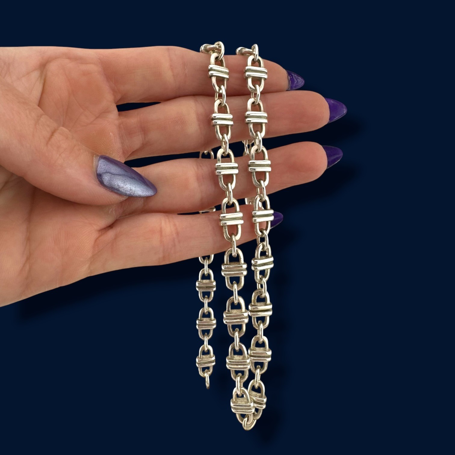 Vintage 925 Sterling Silver Bar Link Chain Necklace 17.75” 40g