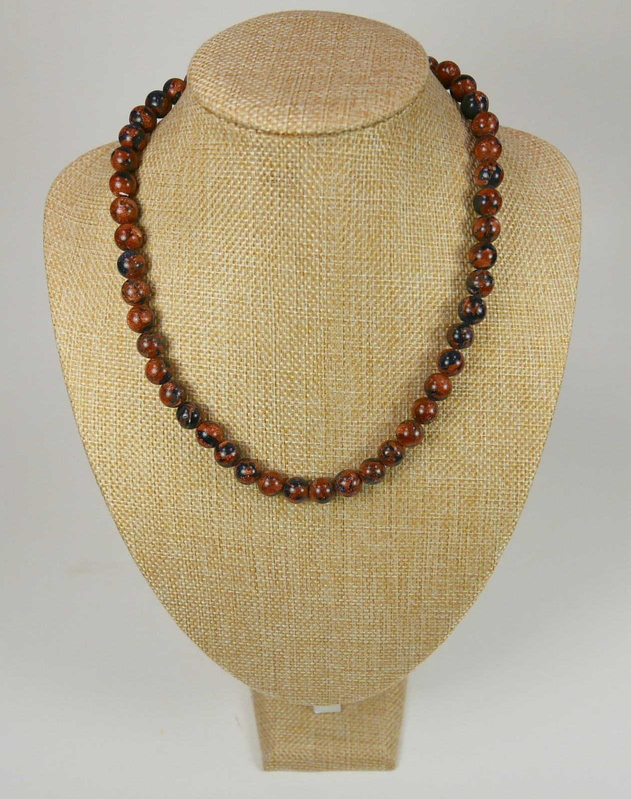 Beaded Blue and Red Goldstone Gemstone Necklace Great Quality 18″