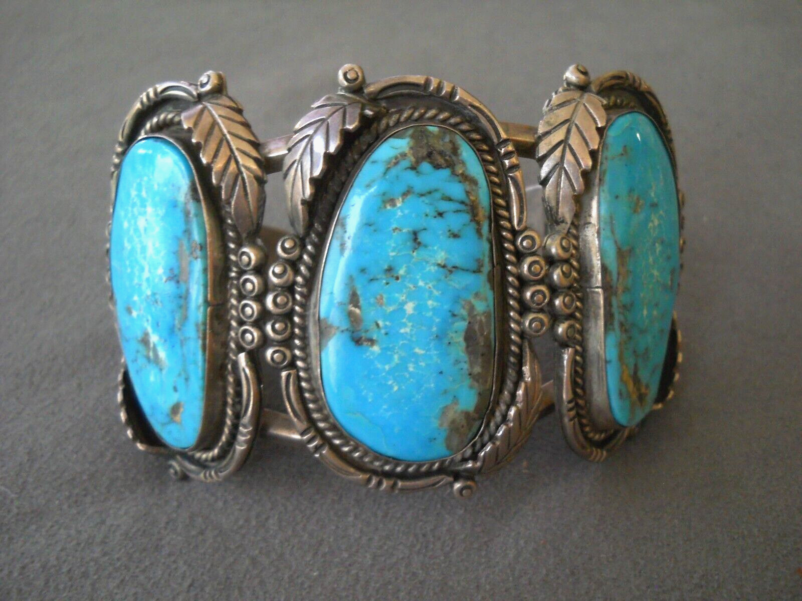 HUGE Native American Rich Blue 2″ Turquoise Sterling Silver Cuff Bracelet 106g!