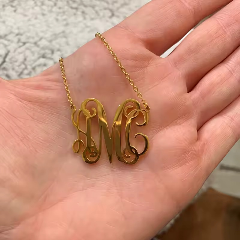 Custom Monogram Necklace Name Initials Pendant Personalized Jewelry Gold Silver