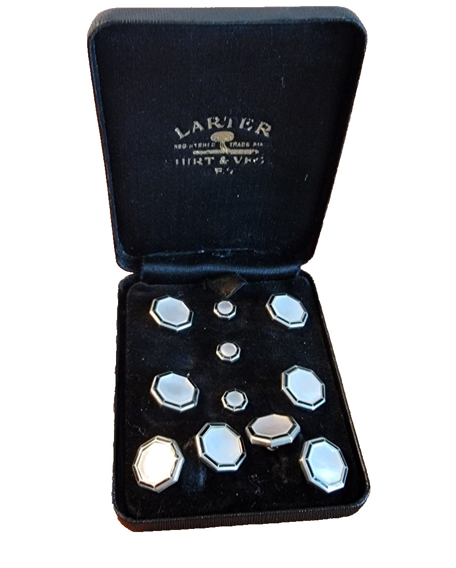 RARE Larter 11pc Antique Gold Filled Mother of Pearl Stud Set in Original Box