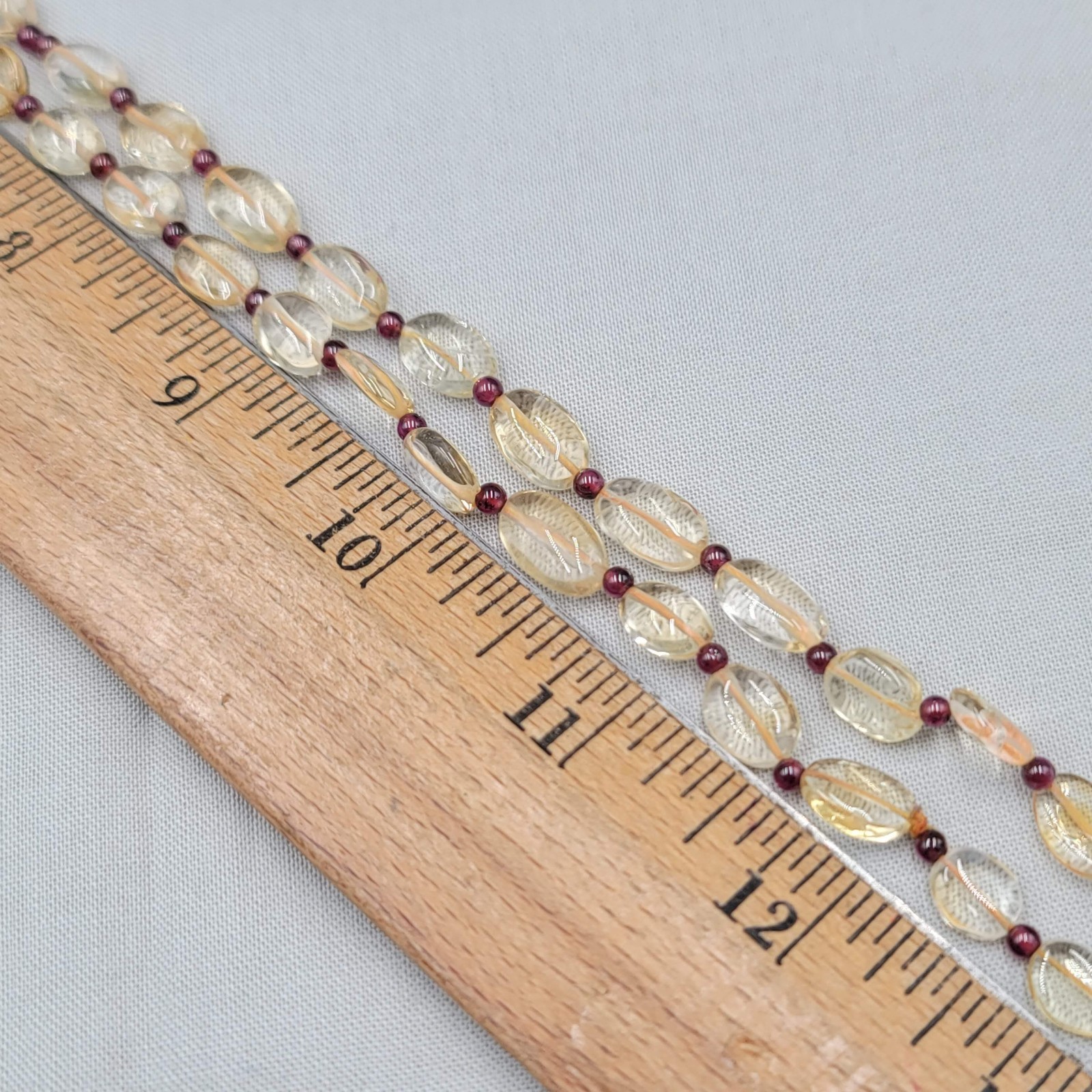 Pale Yellow Quartz Bead Purple Amethyst Spacer bead Necklace 32″