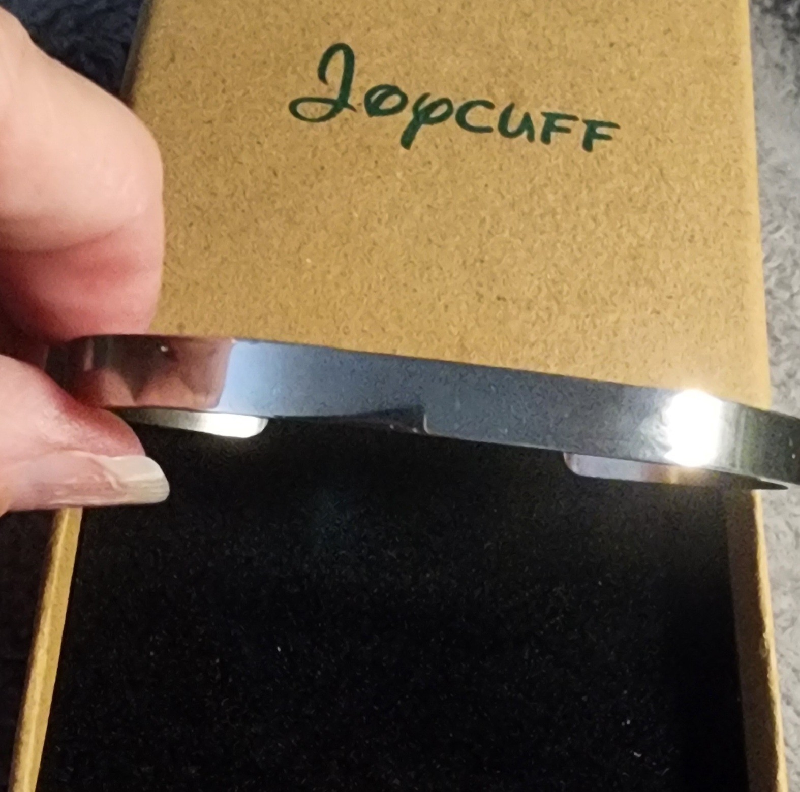 JopCuff Stainless Steel Silver Cuff Bracelet Engraved Quote Adjustable Signed