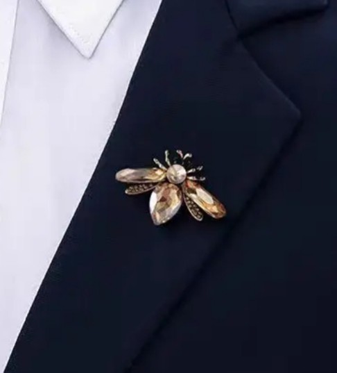 GOLDEN TOPAZ BEE INSECT BUG FIREFLY BROOCH PIN~RHINESTONE CRYSTAL~VINTAGE GARDEN