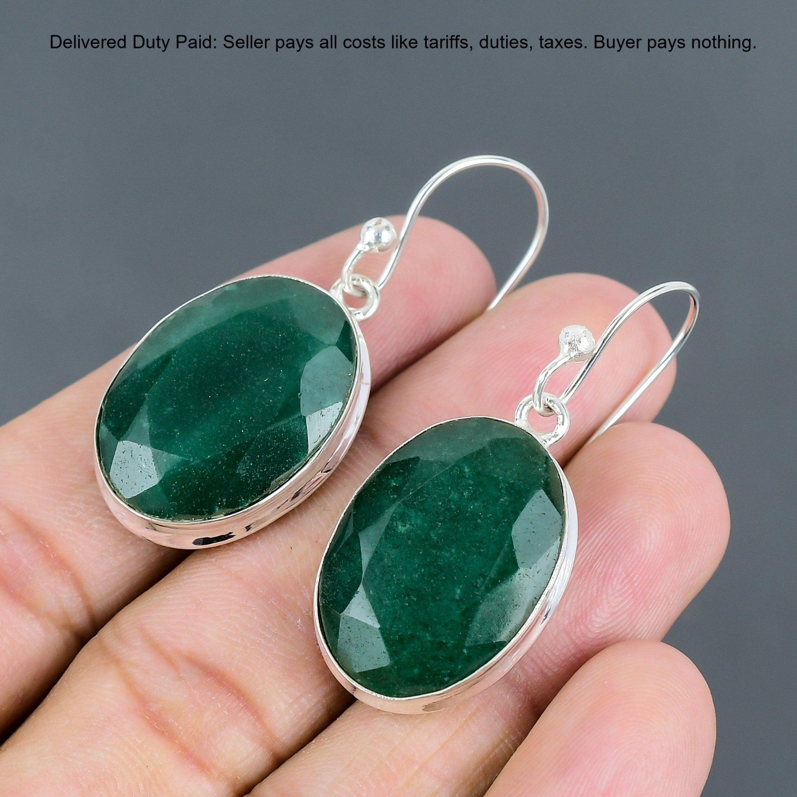 Valentines Sale 925 Sterling Silver Zambian Emrald Stone Drop Dangle Earrings