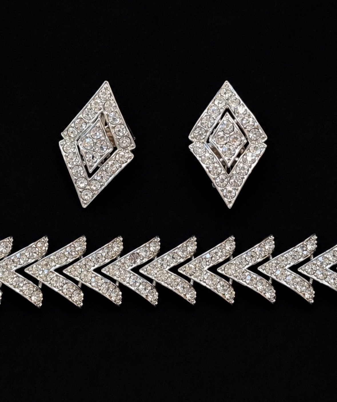 Vintage Sarah Coventry Rhinestone Bracelet & Clip-On Earrings Set