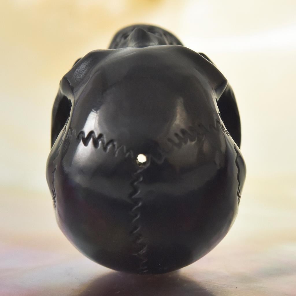 27.22mm Carved Black Horn Human Skull Bead Vertical Drill Jewelry Supply 6.90g