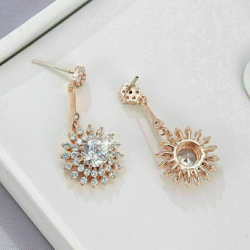14K Rose Gold Plated In 2.40Ct Round Cut Simulated Diamond Drop Women’s Earring