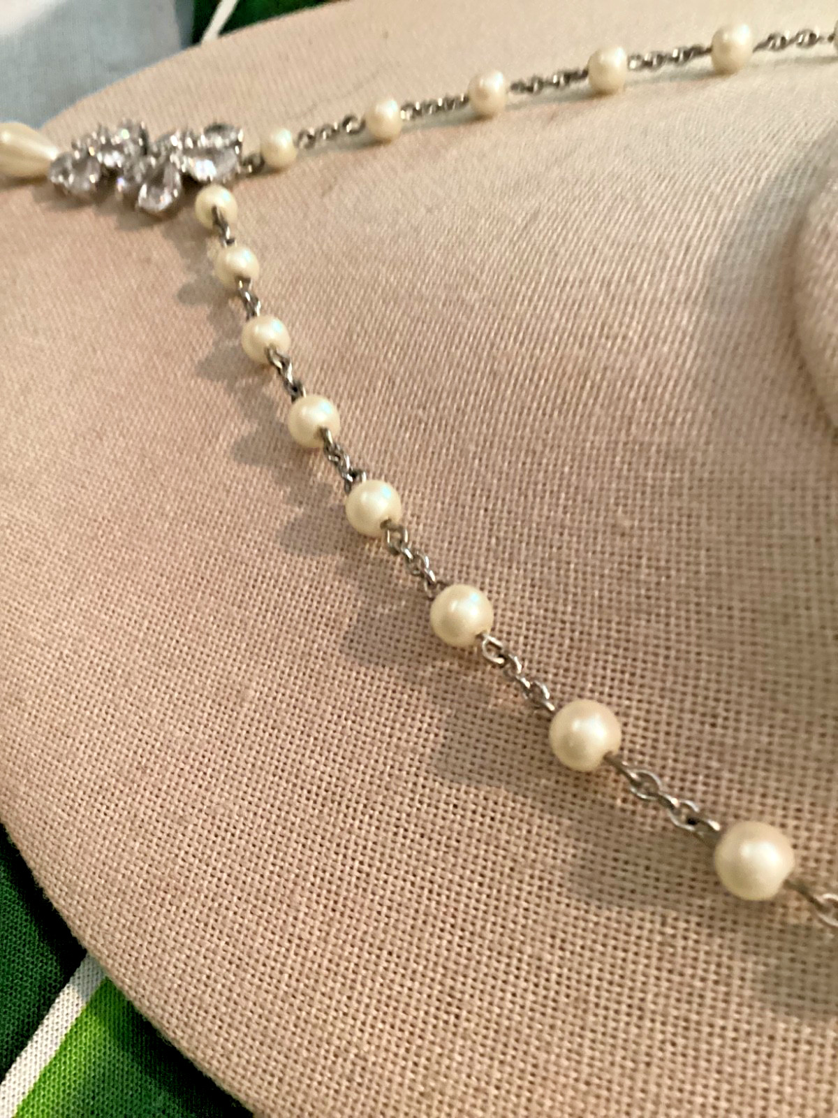 Carolee Bridal Faux Pearl Silver Tone Chain Rhinestone Pendant Drop Necklace