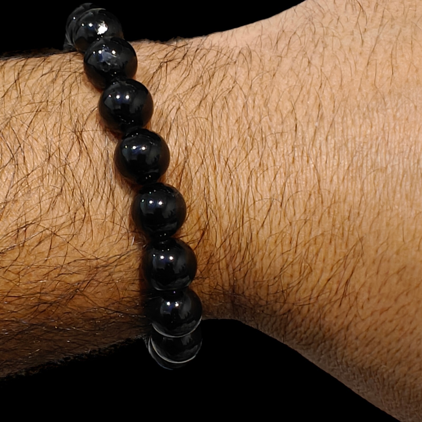 Black Tourmaline Bracelet Natural High Quality Stones 10mm Unisex Stretch…