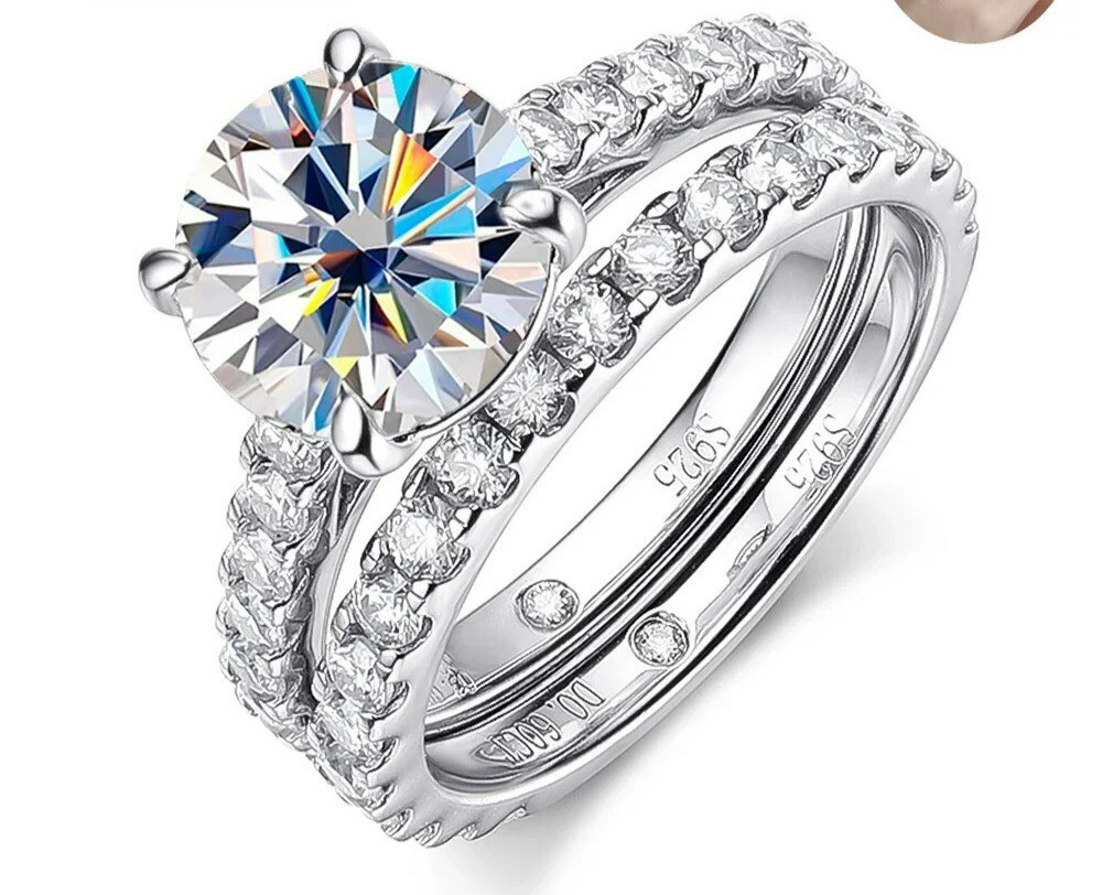 5Ct Dazzling Moissanite D/VVS1 Wedding Bridal Ring set 925 Silver Size 4-10 WG