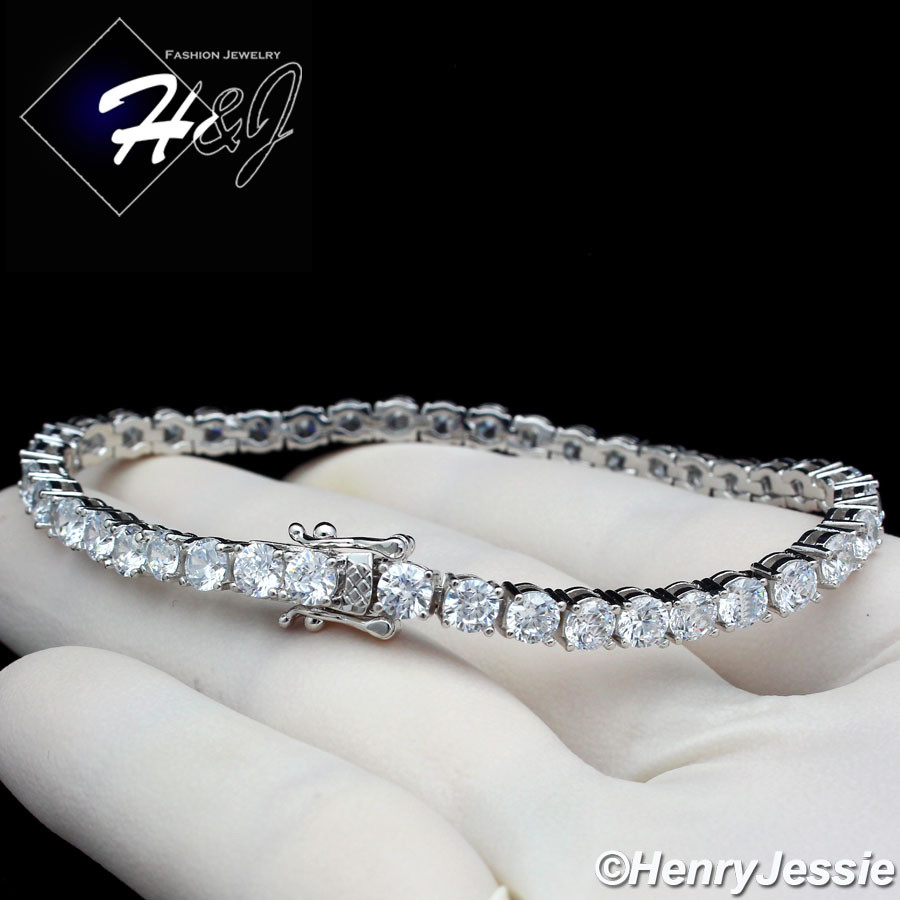 6.5″-8.5″MEN WOMEN14K BLACK/GOLD PLATED BLING CZ 4MM 1 ROW TENNIS BRACELET*BB2