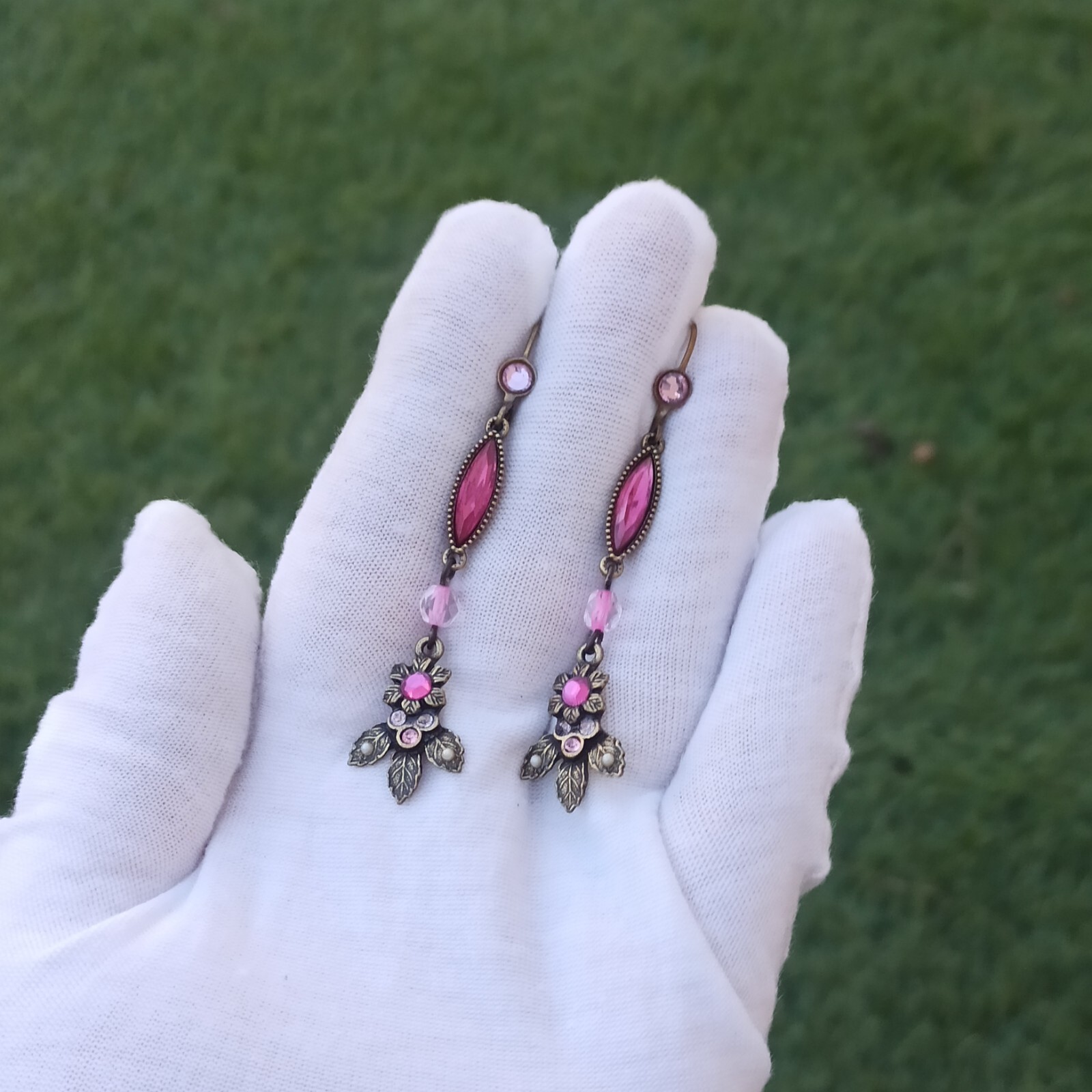 Michal Negrin Earrings Hot Pink Fuchsia Long Marquis and Swarovski Crystals Gift