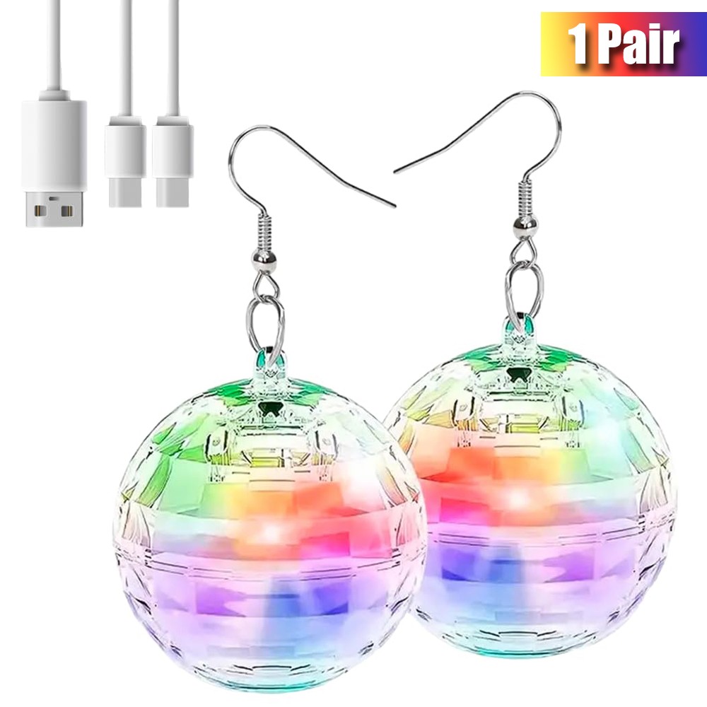 Disco Ball Earrings USB Rechargeable LED Light Up Party Gifts for Women Girls