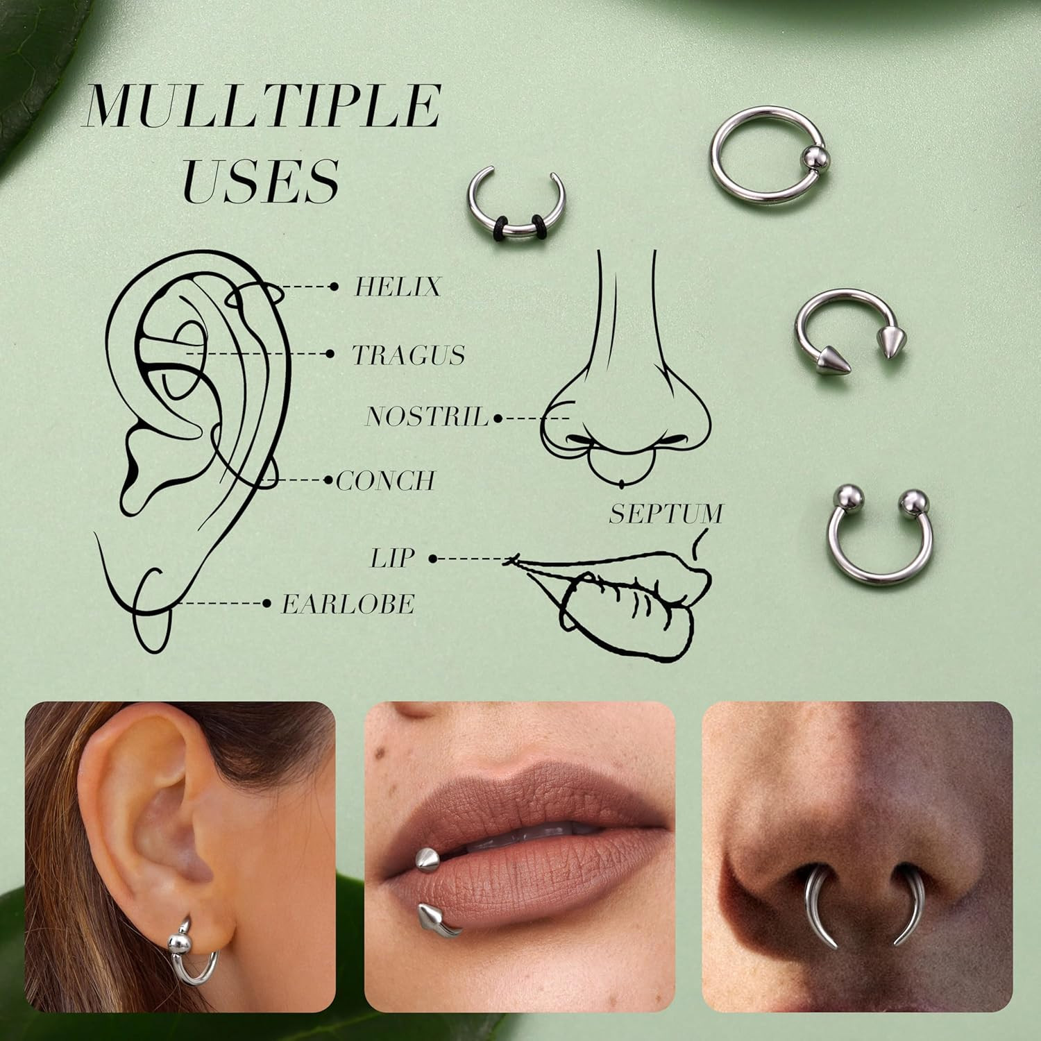 Septum Rings Surgical Stianless Steel 2G 4G 6G 8G 10G 12G 14G Septum Stretching