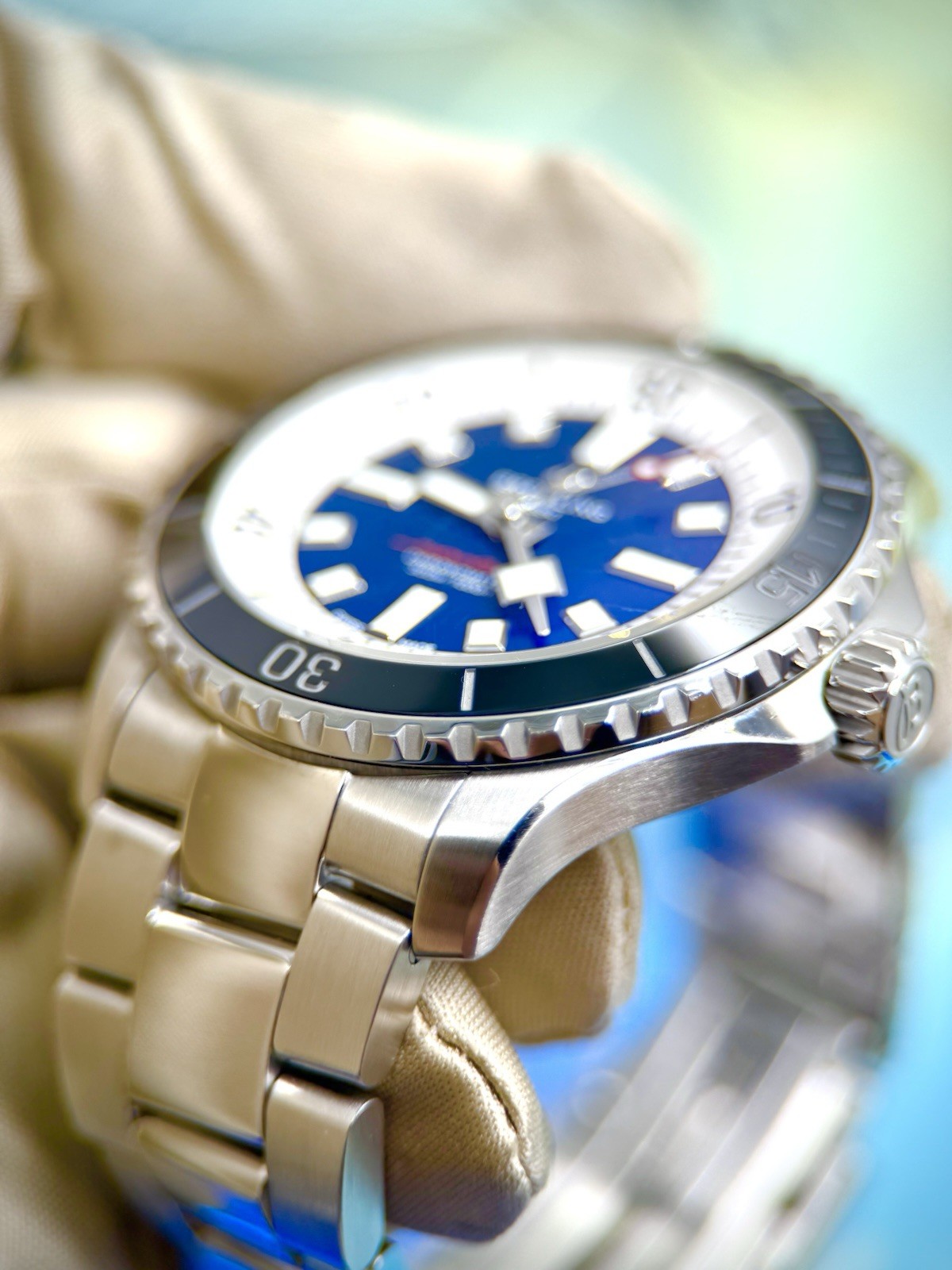 Breitling Superocean Automatic 44 300m Blue Dial Steel Bracelet Box Papers